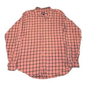 Patagonia Men's Organic Cotton Plaid Button Down Shirt, Pink/Orange & Black